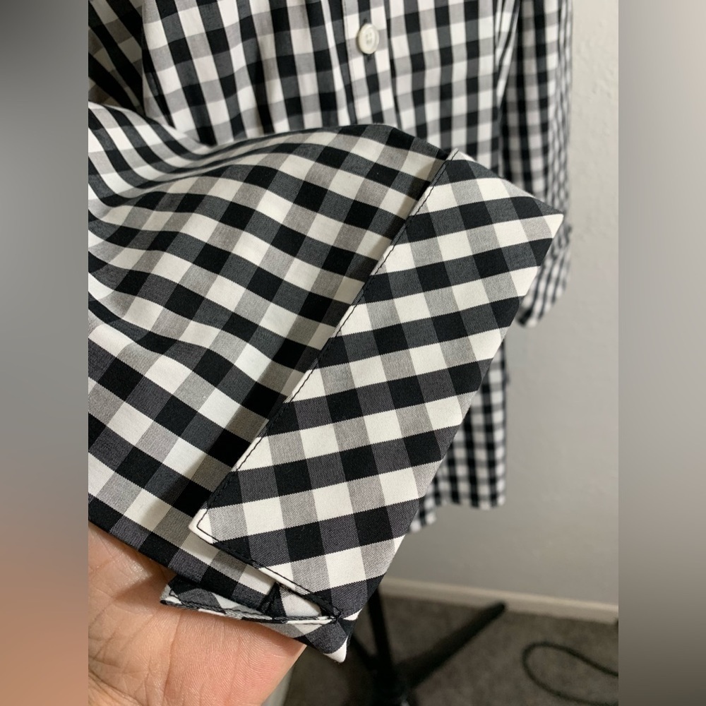 Lafayette 148, 3/4 sleeve button down black and white checkered gingham 8 - Picture 3 of 7